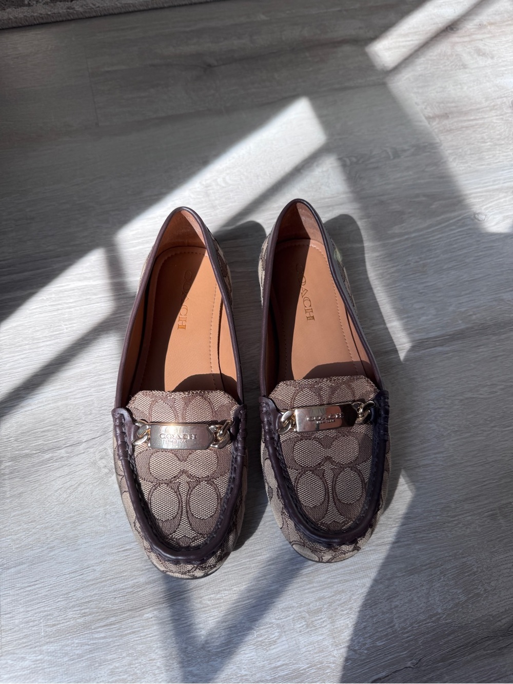 Coach Brown Signature Canvas Loafers with Metal Bit